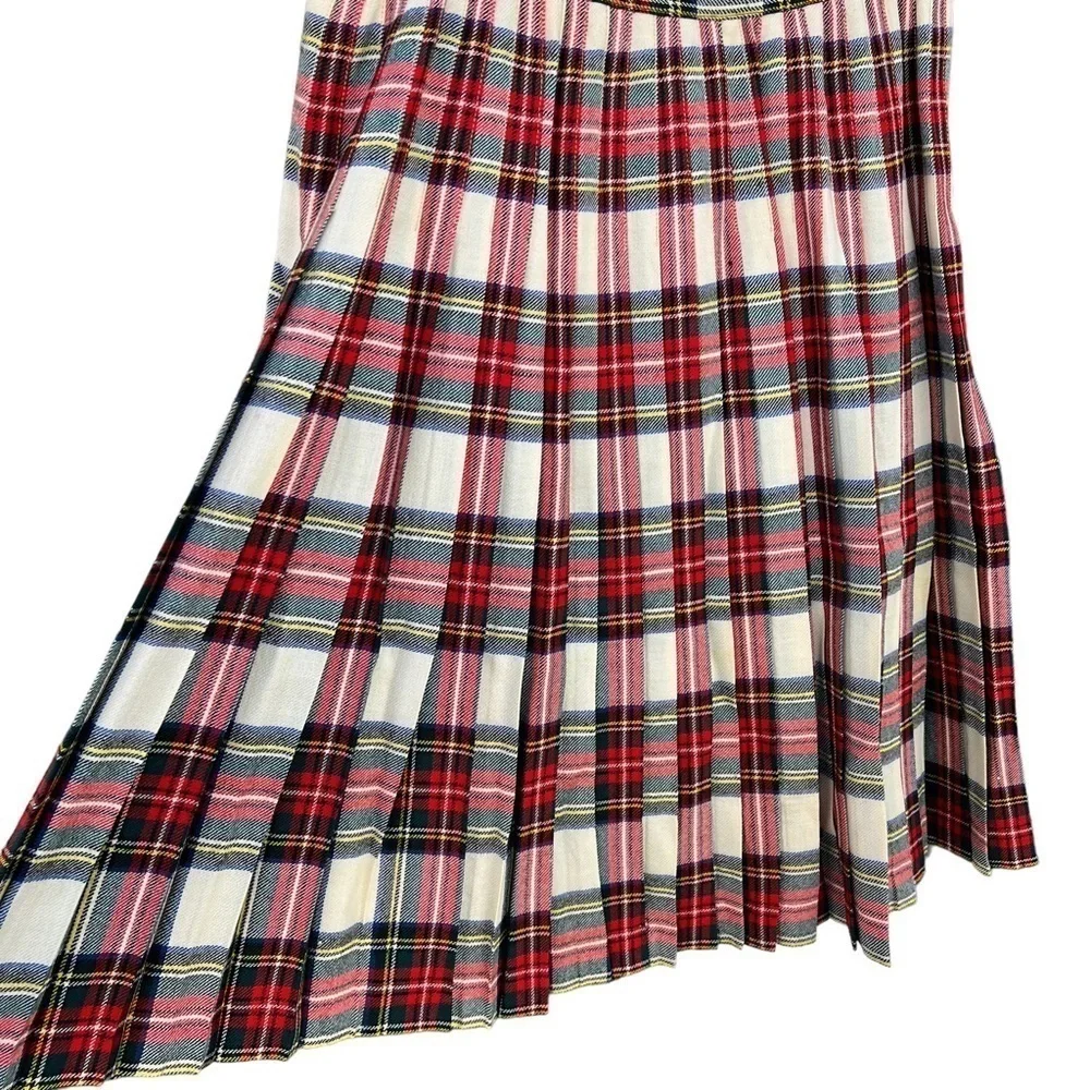 Vintage Canadian ILGWU Tartan Plaid Kilt Skirt Pleated Fringe Kilt Pin Size 4/6